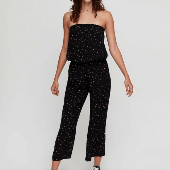 Aritzia Pants - Aritzia Sunday Best Taggie Black Jumpsuit S Roses Floral Pull On Strapless